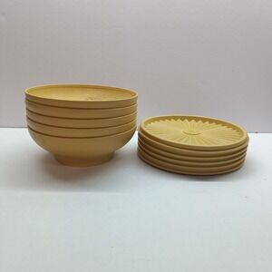 Set of 5 Vintage Tupperware Salad Storage Bowls and Lids Harvest‎ Gold 890